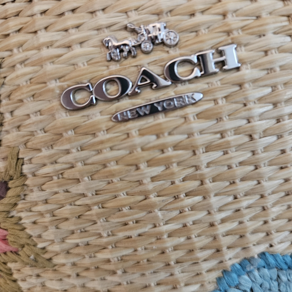 Coach Millie Floral Embroidered Straw Bag - Tan and White - Picture 3 of 9